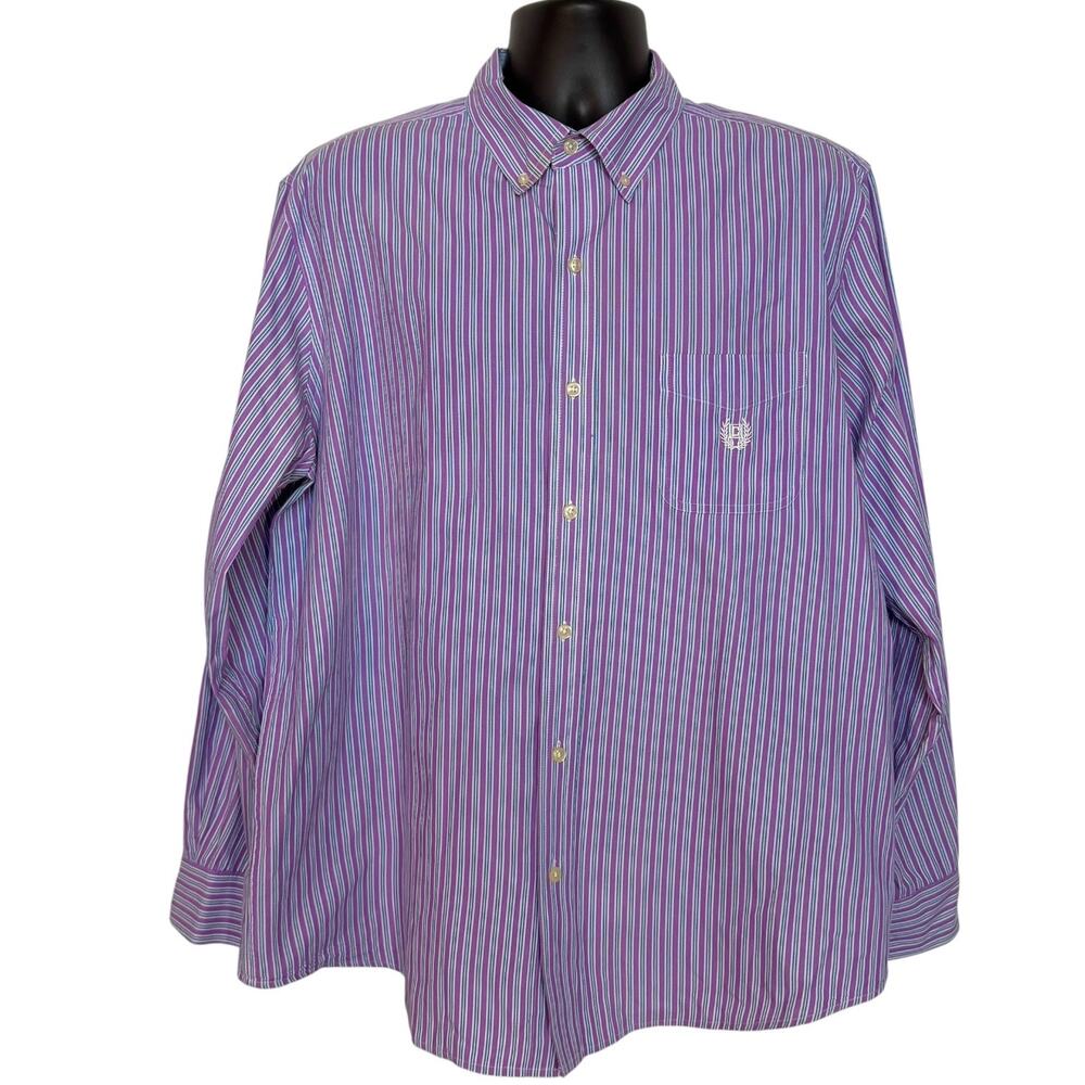 VTG 90s Chaps Ralph Lauren Men XL Purple Multi Striped Cotton Button Down Shirt